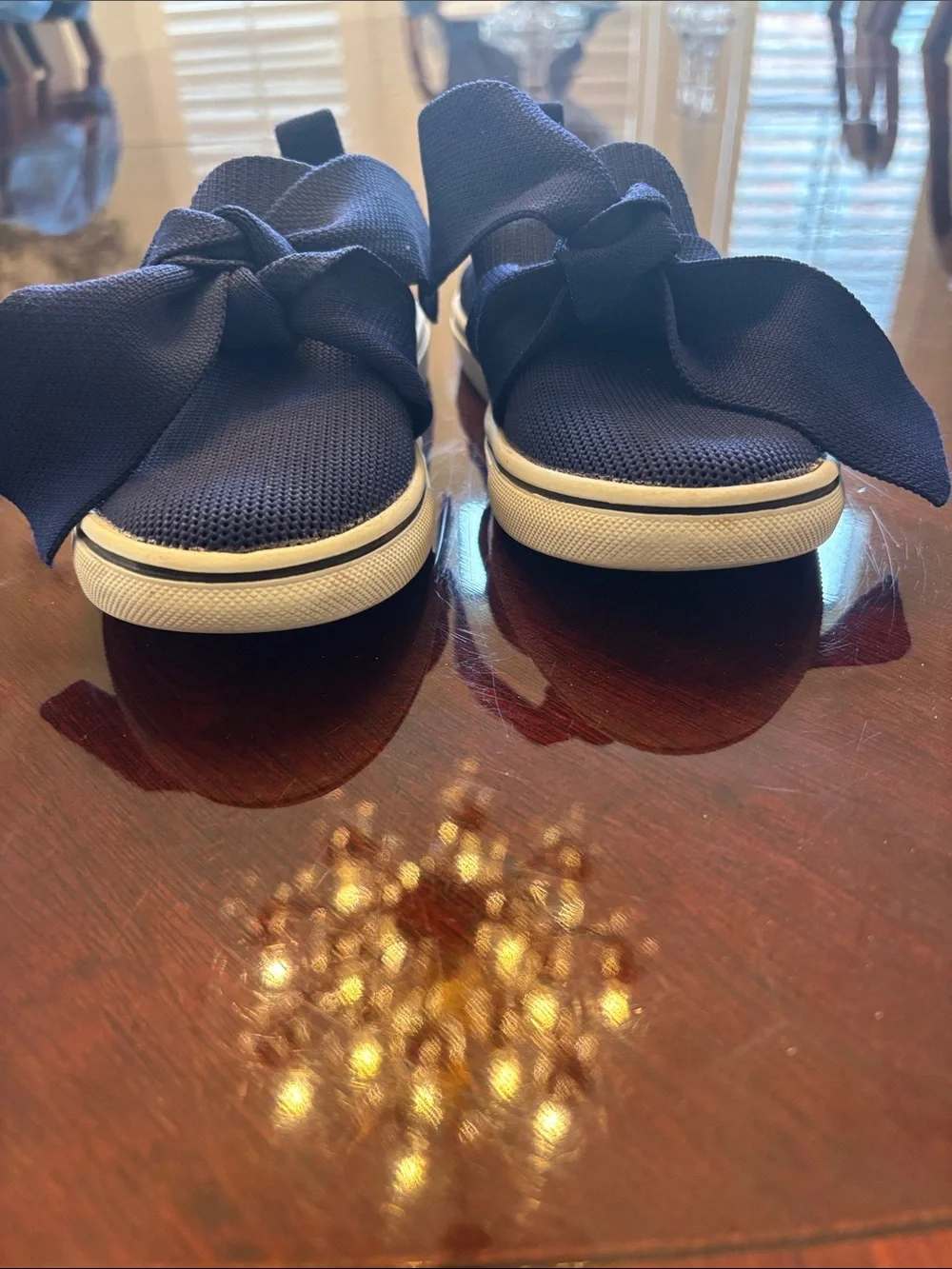 bernie mev. Girls Navy Knit Bow Slip-On Sneakers